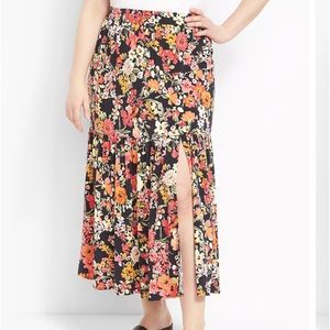 Pull-On Front Slit Midi Skirt
